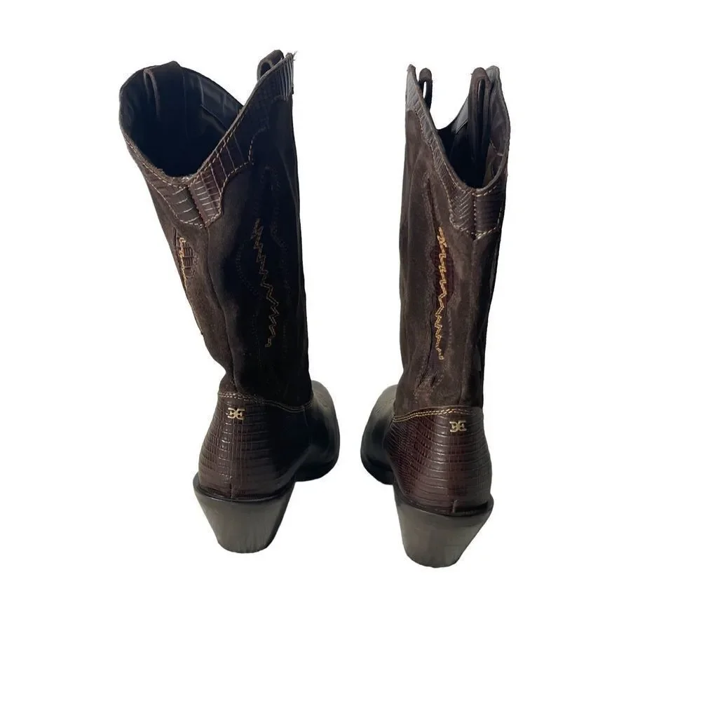 Sam Edelman Western Kitty Heel Dark Brown Boots - Picture 7 of 8